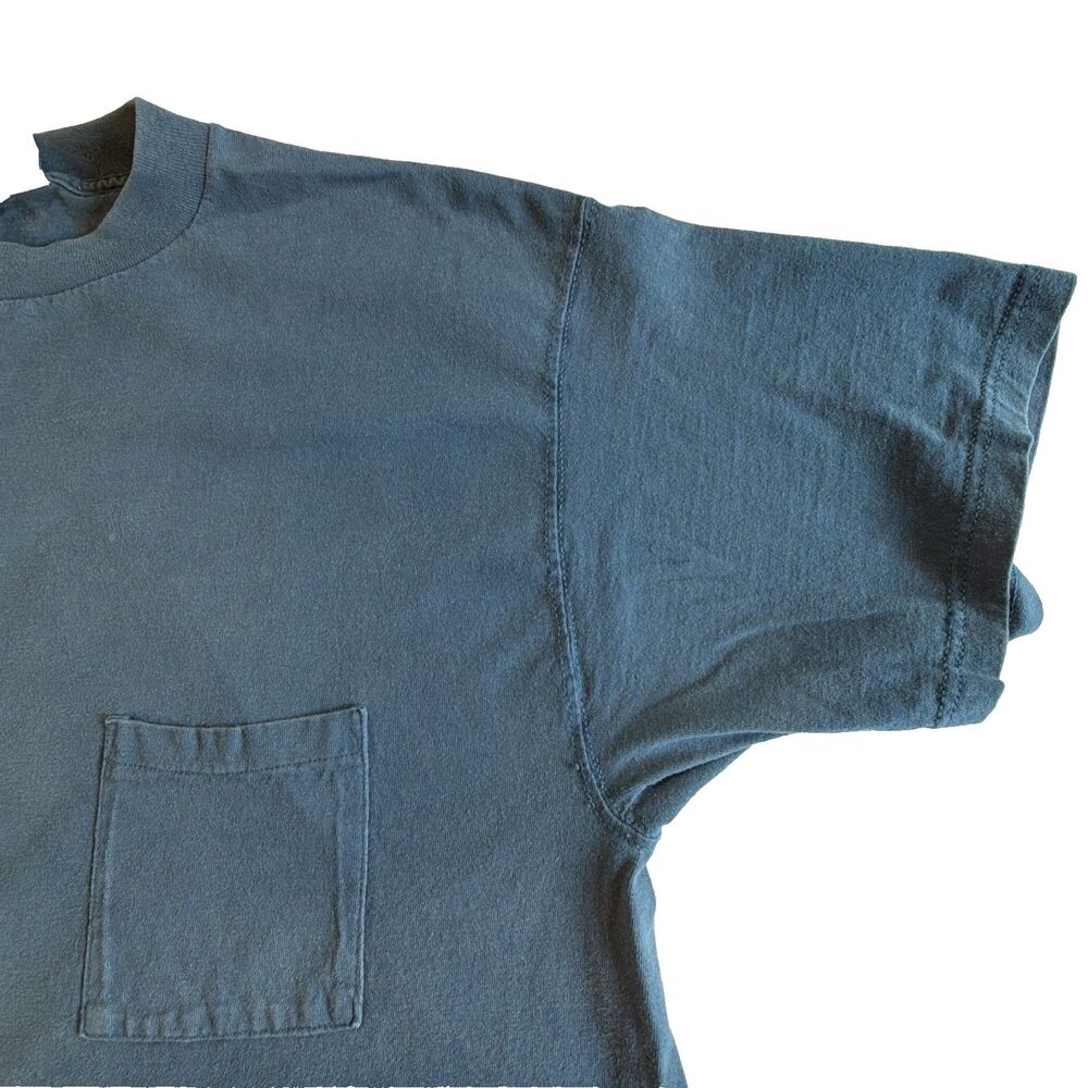 VTG 90s Discus Athletic Pocket T Shirt XL Blue Blank Sun Faded Grunge Crew Neck - Picture 4 of 16